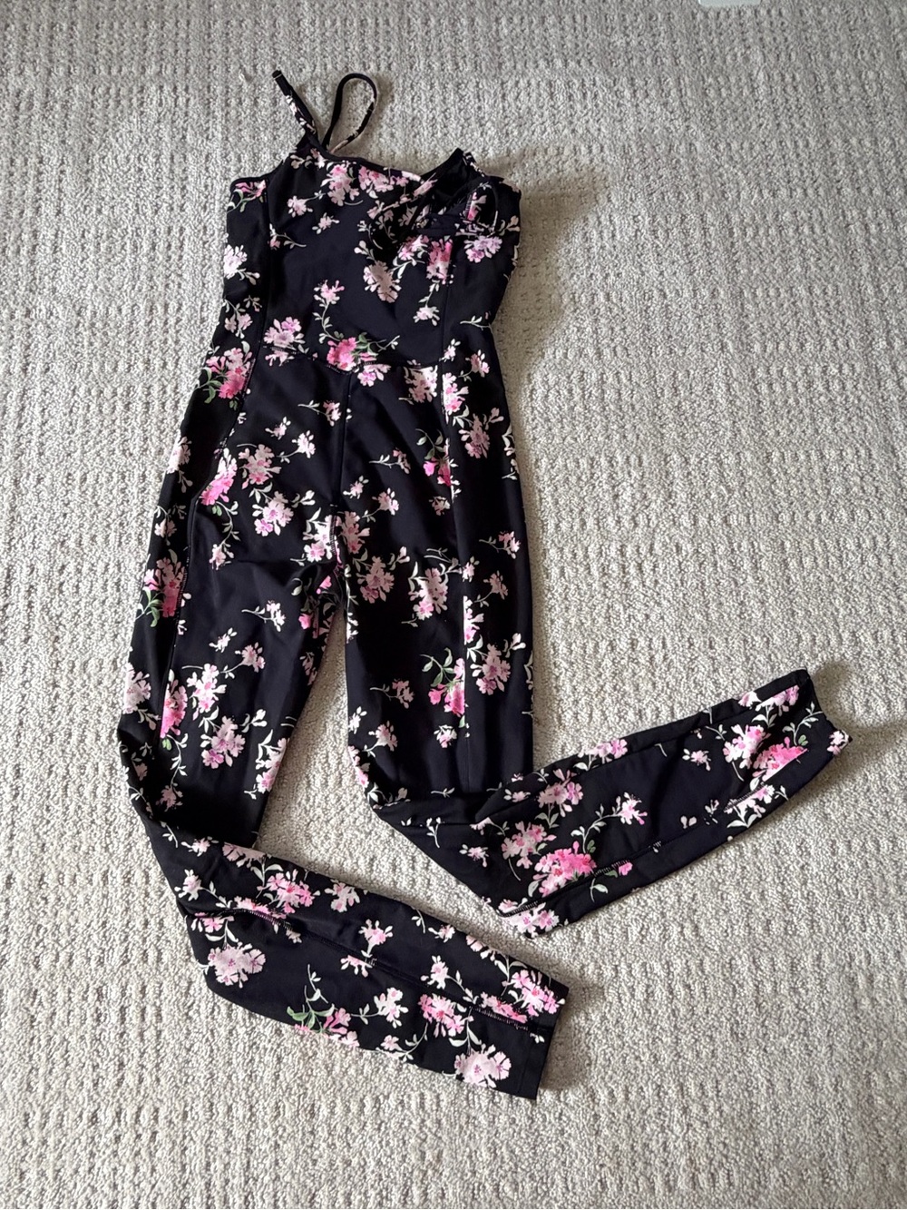 LoveShackFancy Black & Pink Floral Jumpsuit